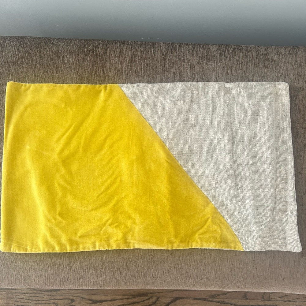 West Elm Lumbar Pillow Cover (No Insert) Yellow Velvet & Linen